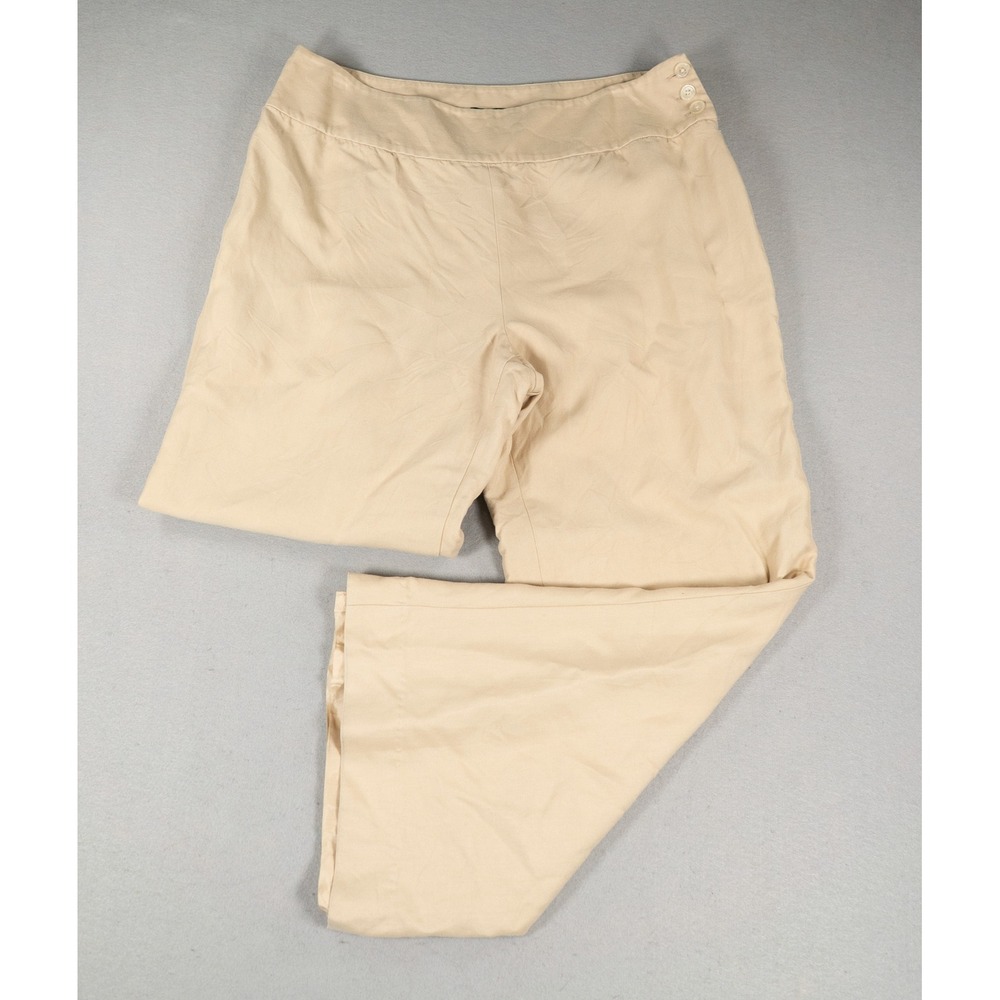 Lauren Ralph Lauren Womens Wide Leg Silk Trousers Tan 12 High Rise Side Button